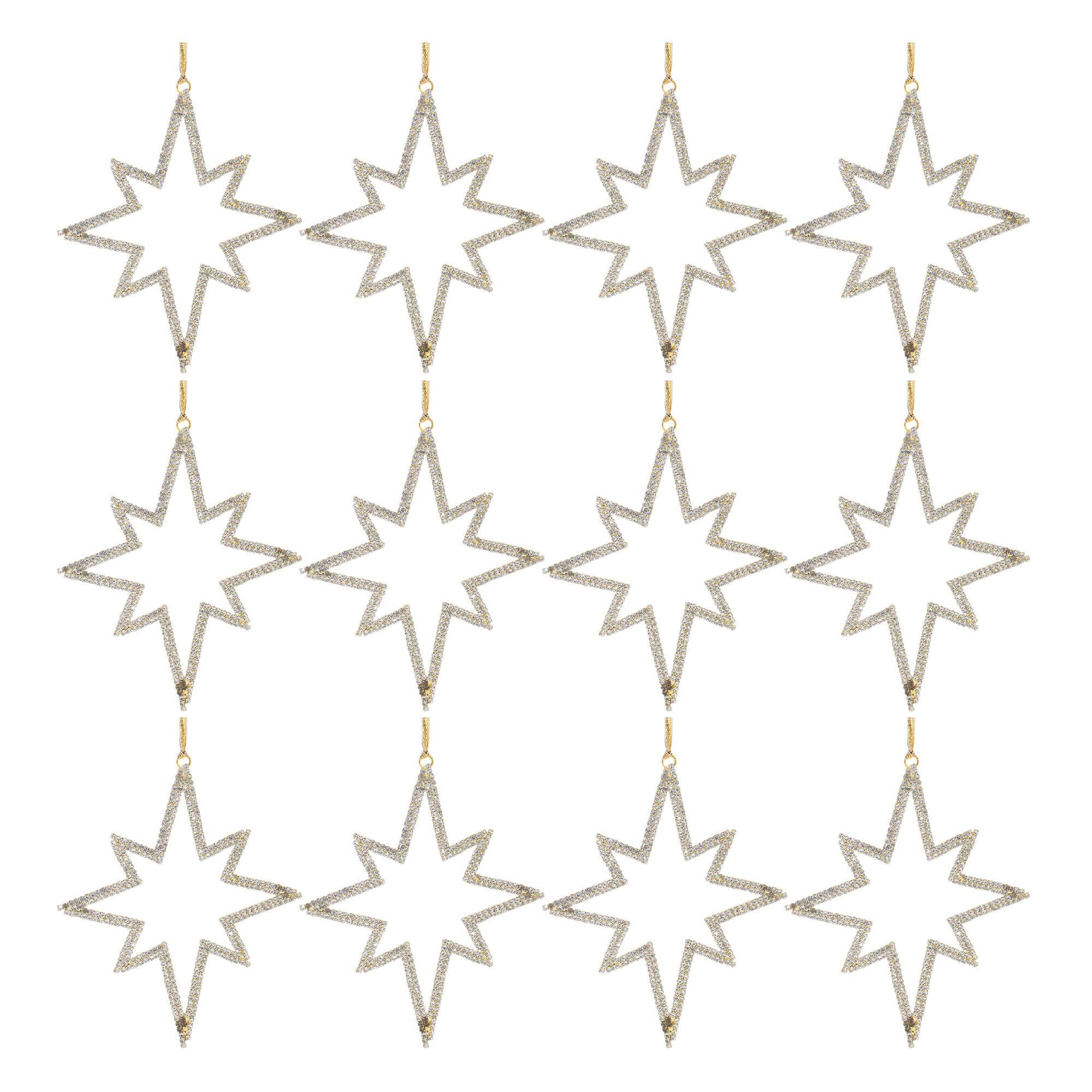 6" Jeweled Metal Star Ornaments, 12ct.